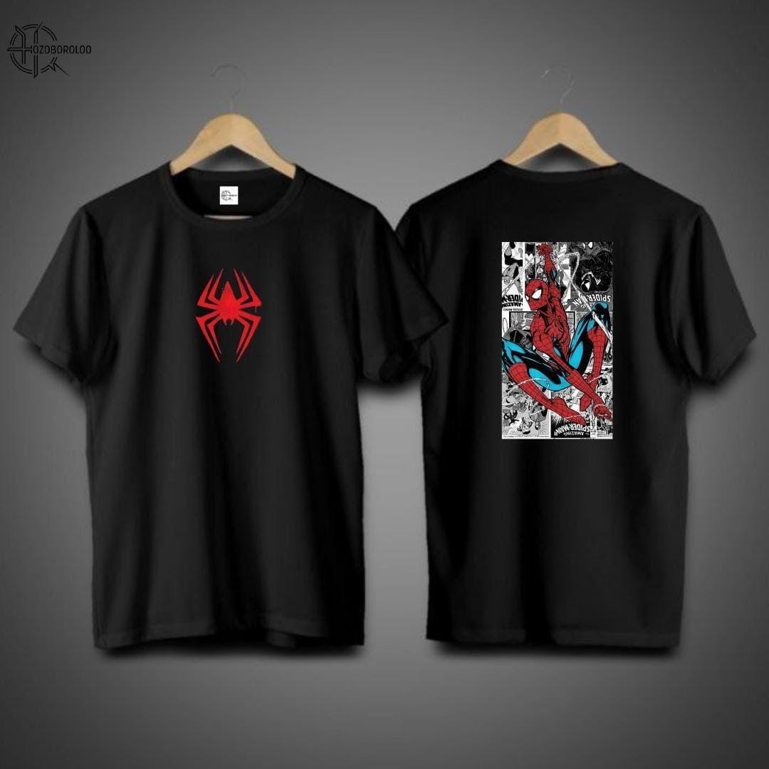 Printed drop shulder t shirt"Black&read