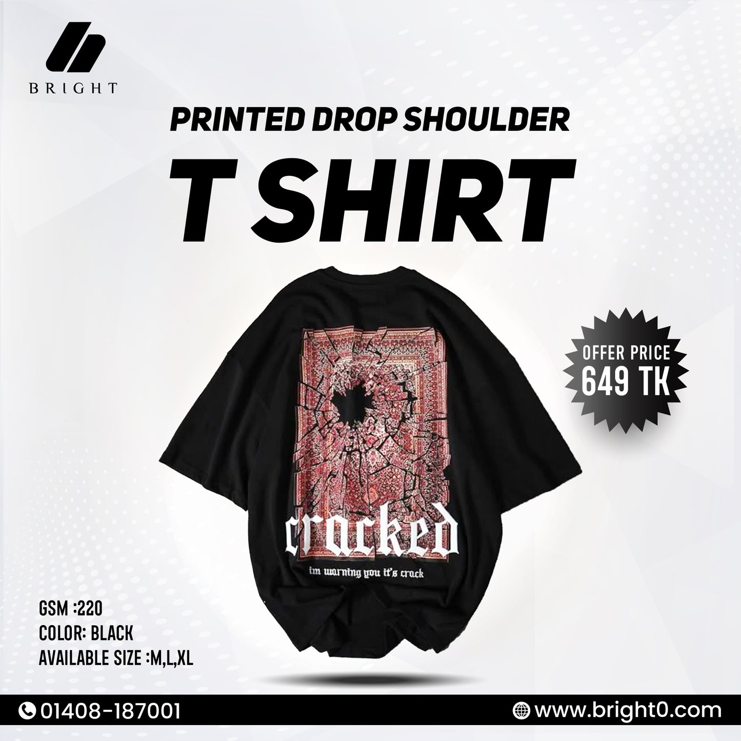 Printed drop shoulder t shirt "Black & Red"