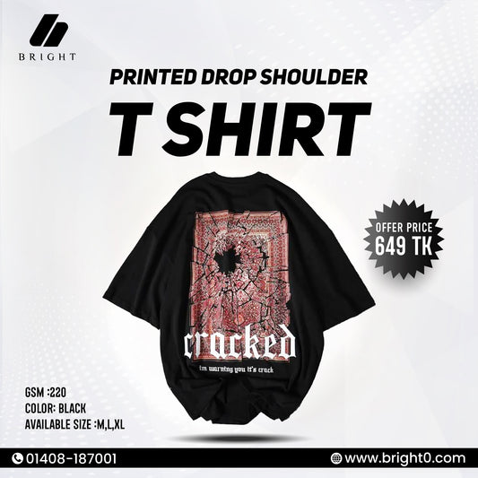 Printed drop shoulder t shirt "Black & Red"