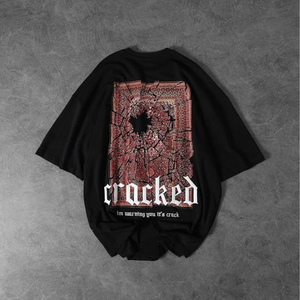 Printed drop shoulder t shirt "Black & Red"