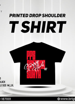 Printed drop shoulder t shirt "Black & Red"