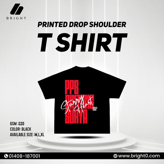 Printed drop shoulder t shirt "Black & Red"
