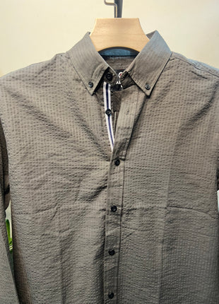A long-sleeve button-up shirt olive-gray