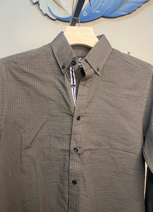 A long-sleeve button-up shirt olive-gray