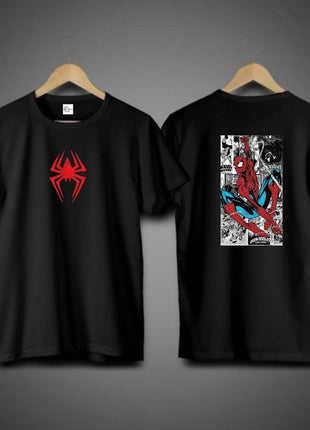 Printed drop shulder t shirt"Black&read
