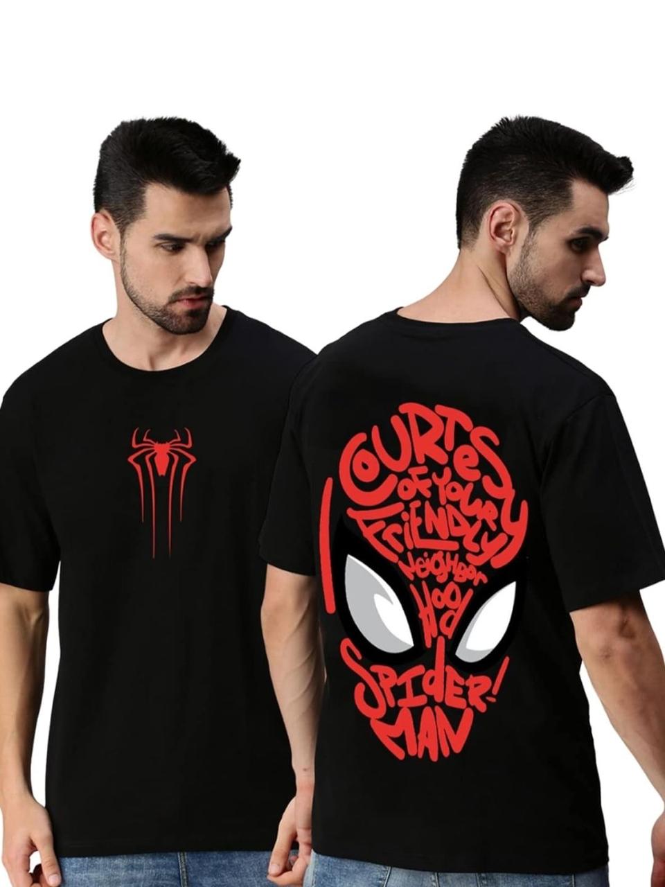 Printed drop shulder t shirt Black&read